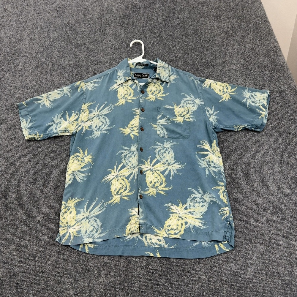 Ocean Pacific Shirt Mens S Blue Silk Pineapple Short Sleeve Hawaiian Surf Beach